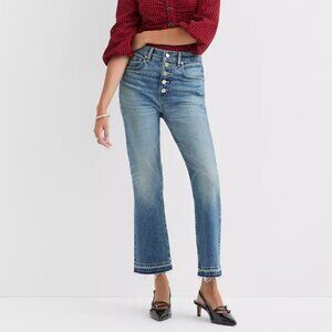 Loft Button Front High Rise Kick Crop Jeans in Mid Vintage Wash